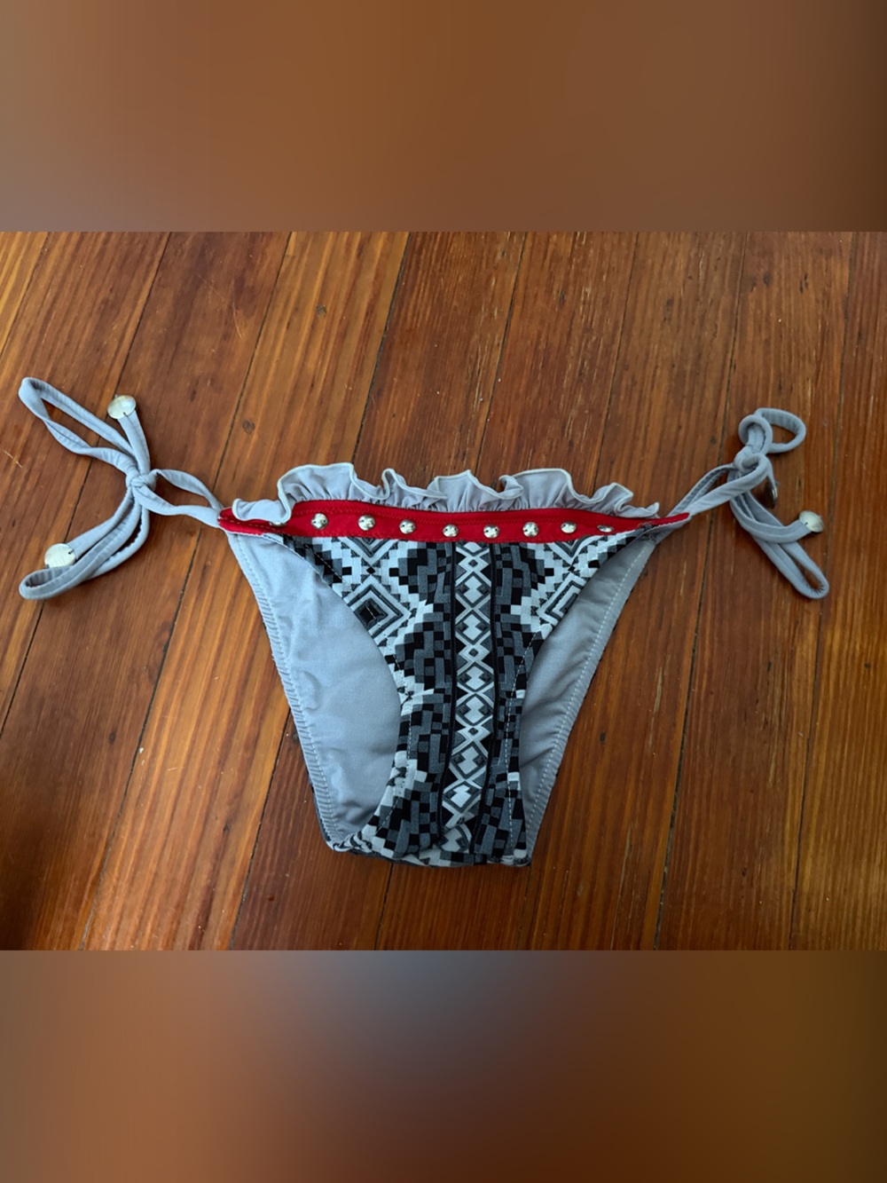 Despi Gray Tie-Side Bikini Bottom with Silver Grommets Size M